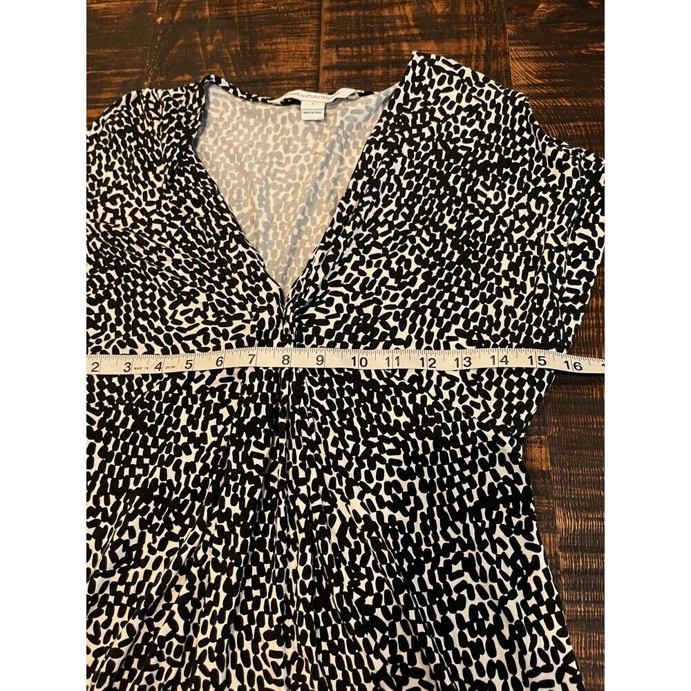 Diane von Furstenberg Dress Womens 2 Black White Ruched Print Stretch Viscose​ - Picture 5 of 6